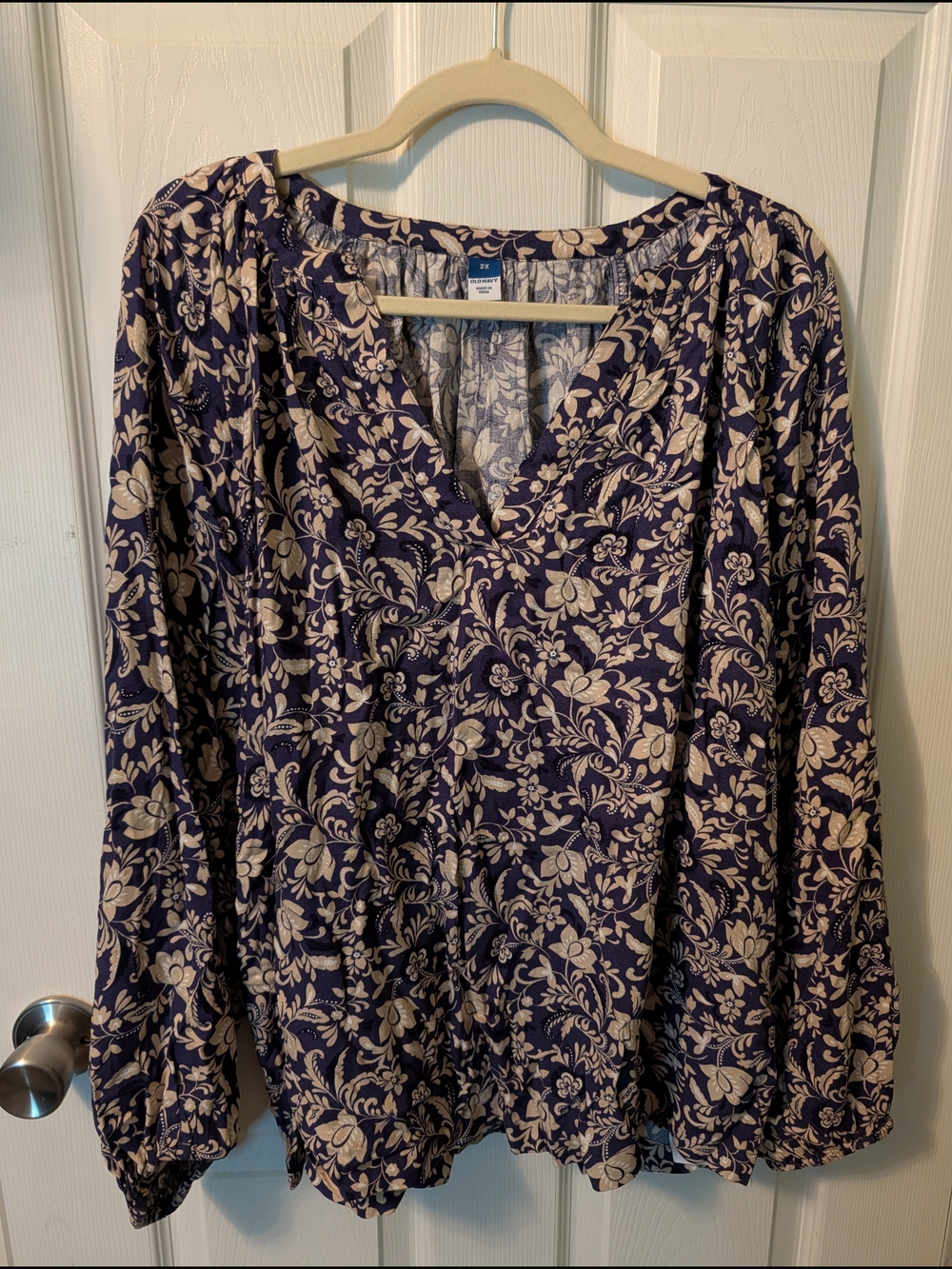 Old Navy Navy and Cream Floral Peasant Top